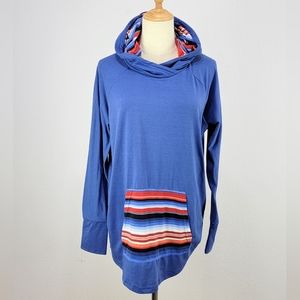 Lularoe Amber Blue Aztec Stripe Hoodie with Front Pocket Women's Size Large